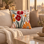 Floral Print Cushion - On Beige Sofa