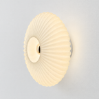 Ribbed Glass Disc Wall Sconce - Frosted White Glass, Side Angle