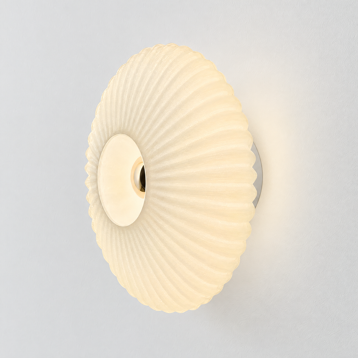 Ribbed Glass Disc Wall Sconce - Frosted White Glass, Side Angle