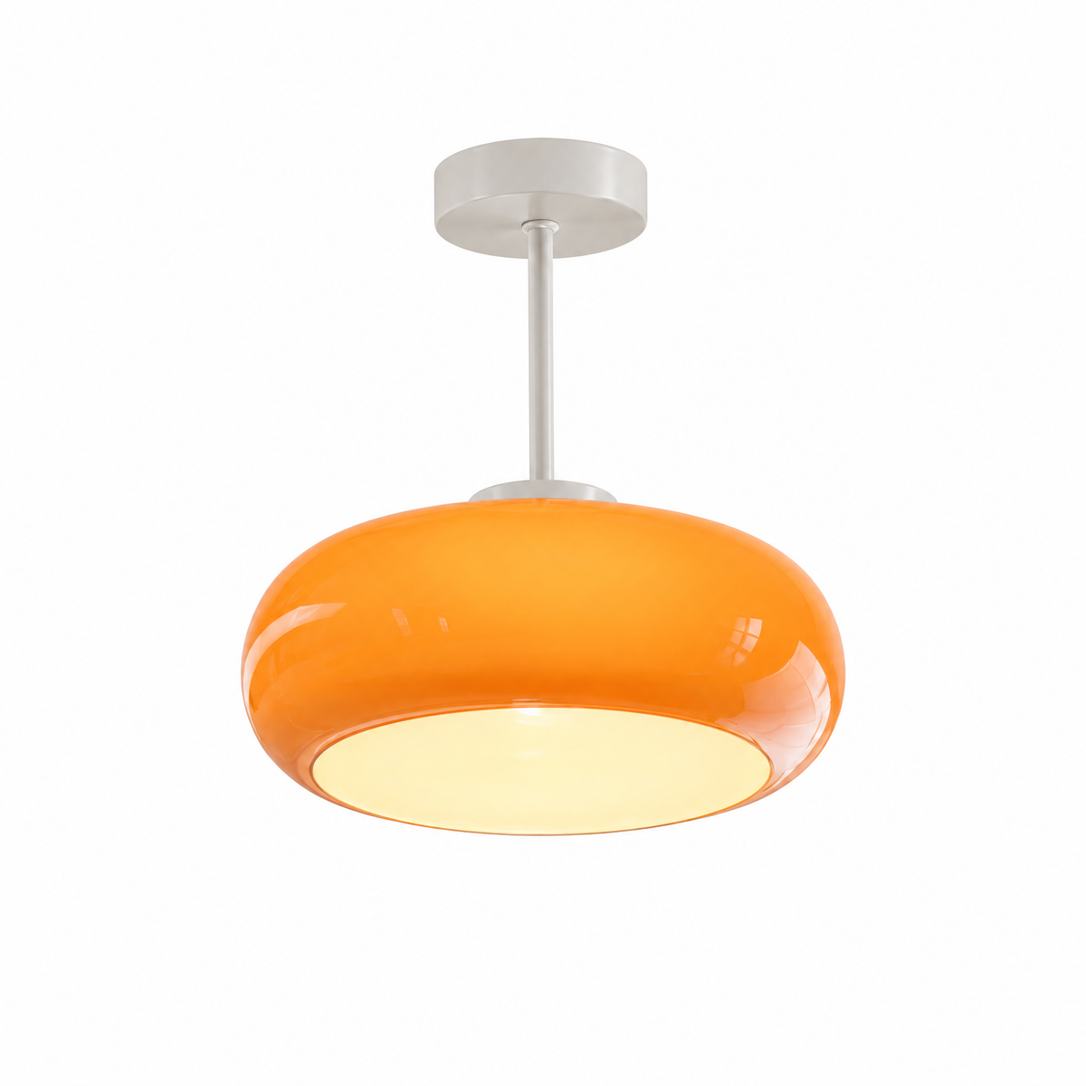 Rounded Glass Ceiling Light - Orange Glass with White Fitting on White Background