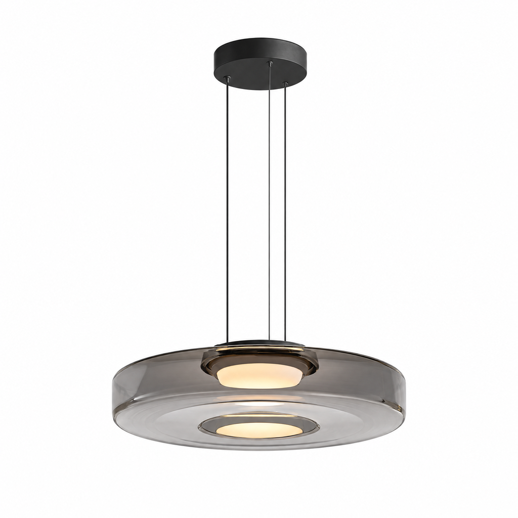 Tinted Glass Pendant Light - Smoke Grey Single Tier on White