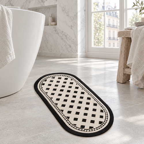 3-Piece Bathroom Mat Set - Oval Mat Beside Freestanding Bath