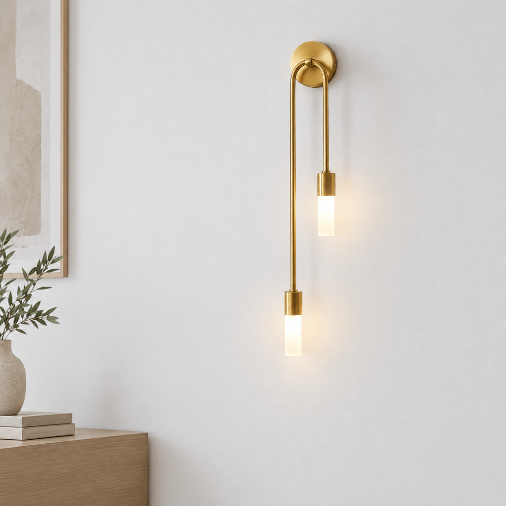 Linear Gold LED Wall Sconce - Lit on White Wall