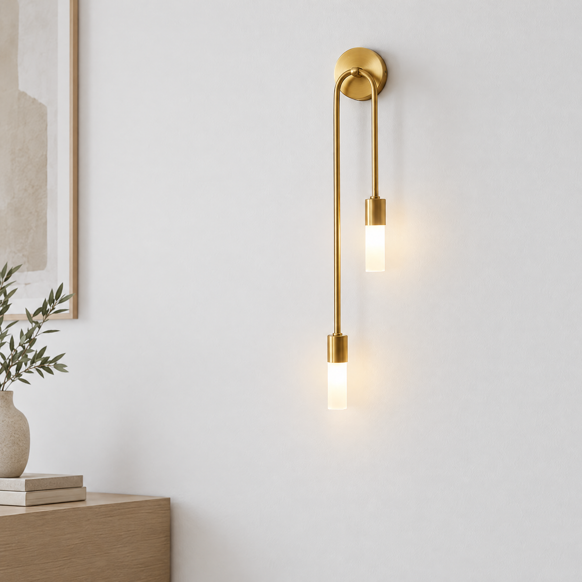 Linear Gold LED Wall Sconce - Lit on White Wall