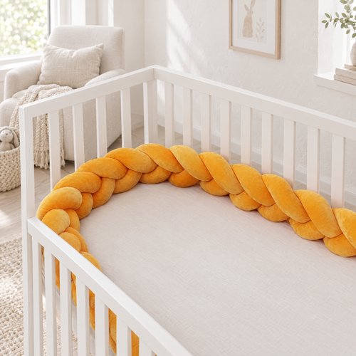 Braided Cot Bumper - Ochre Yellow in Bright Nursery Cot