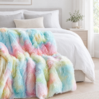 Tie-Dye Faux Fur Throw - Multicolour Throw on Bed with White Linen
