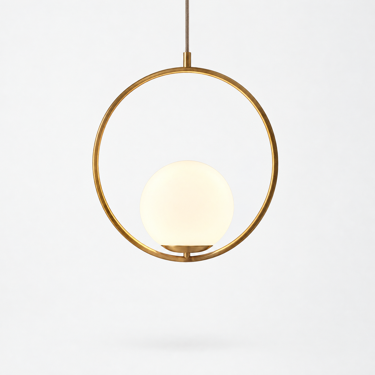 Opal Glass Cage Pendant Light - Gold Round Frame on White Background