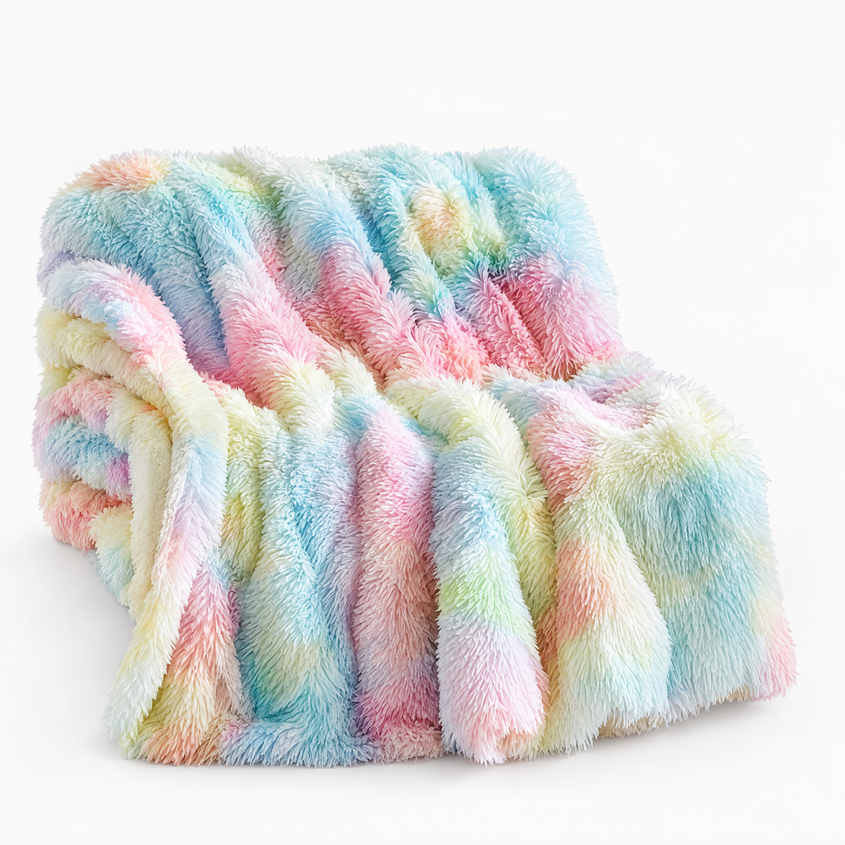 Tie-Dye Faux Fur Throw - Multicolour Throw Folded on White