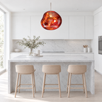 Molten Mirrored Globe Pendant Light - Red Finish Above Kitchen Island