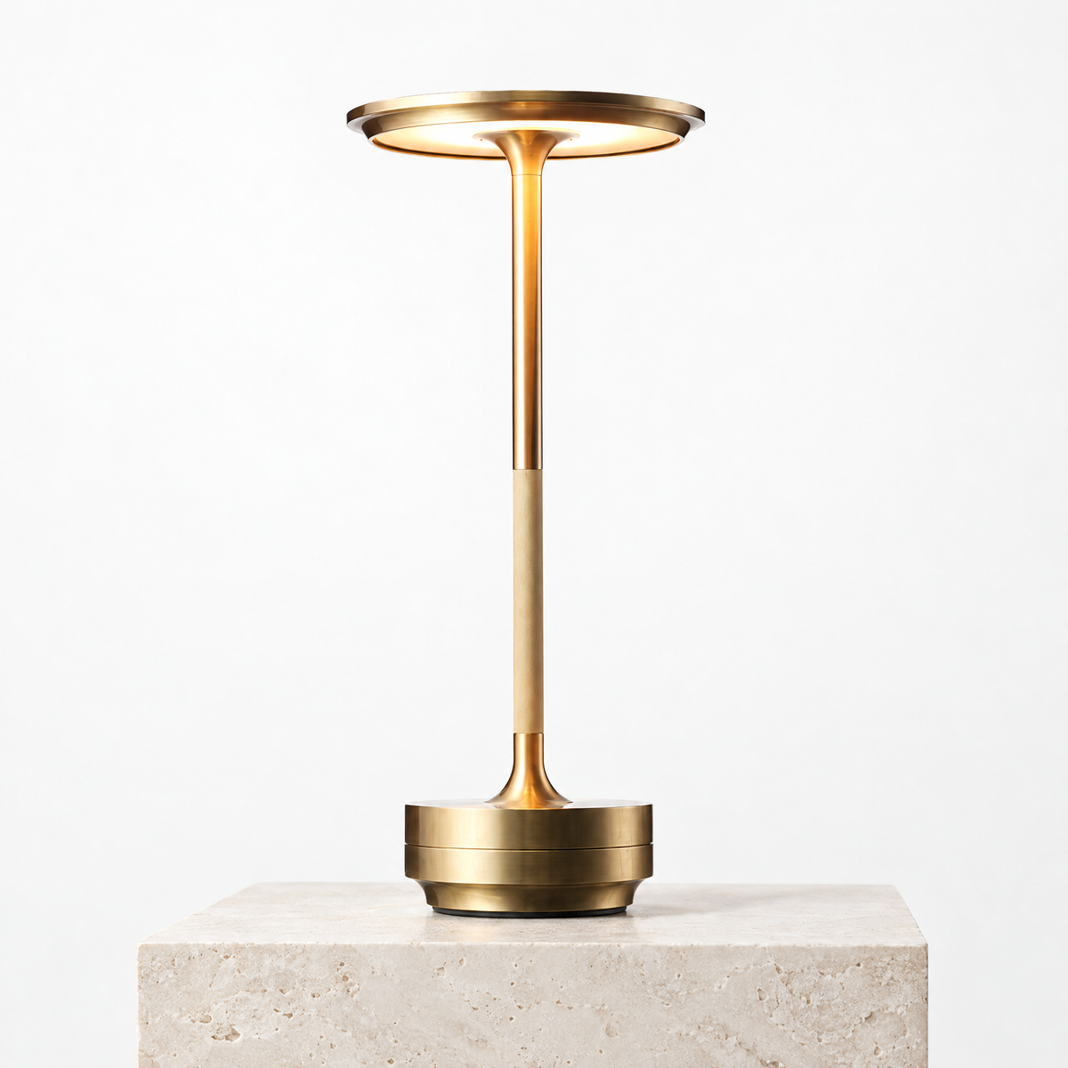 Cordless LED Table Lamp - Gold Finish on Limestone Plinth