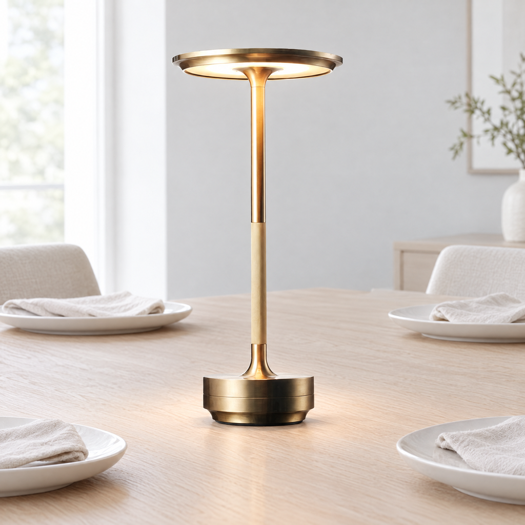 Cordless LED Table Lamp - Gold Finish on Dining Table