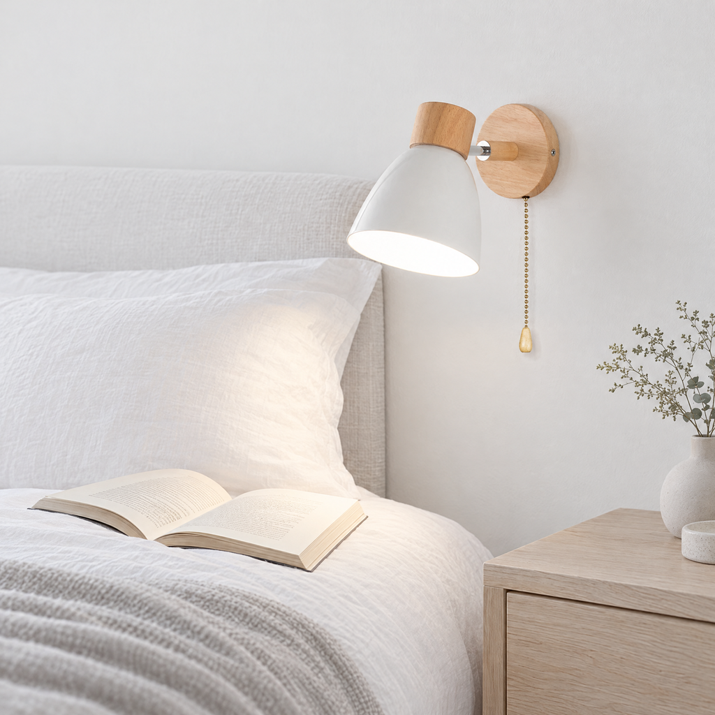 Cone Shade Wall Light - White Shade Beside Bed