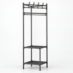 Corner Clothes Rail with Shelves & Hooks - Black on White Background