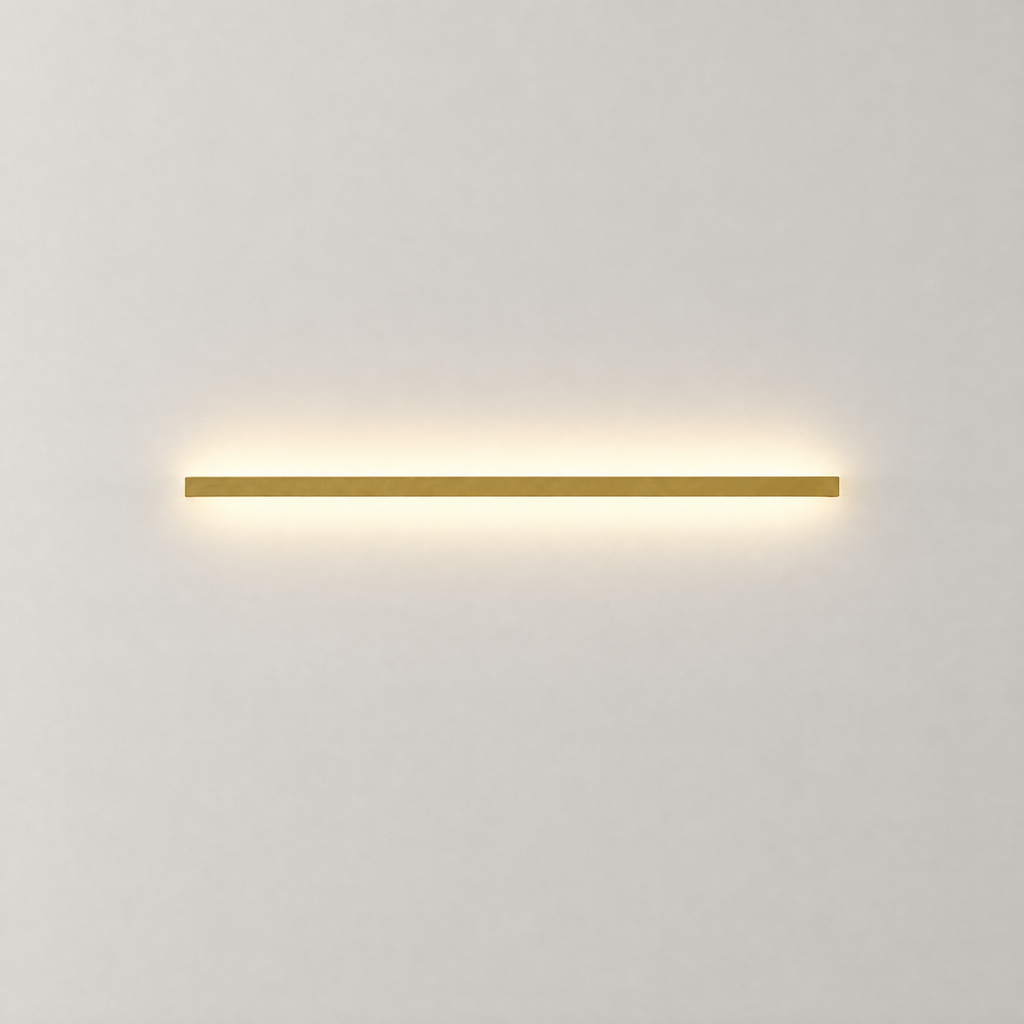 Slim Linear LED Wall Light - Gold Finish on Plain White Wall