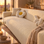 Stretch Jacquard Sofa Cover with Non-Slip Fit - Cream Cover on Sofa in Living Room
