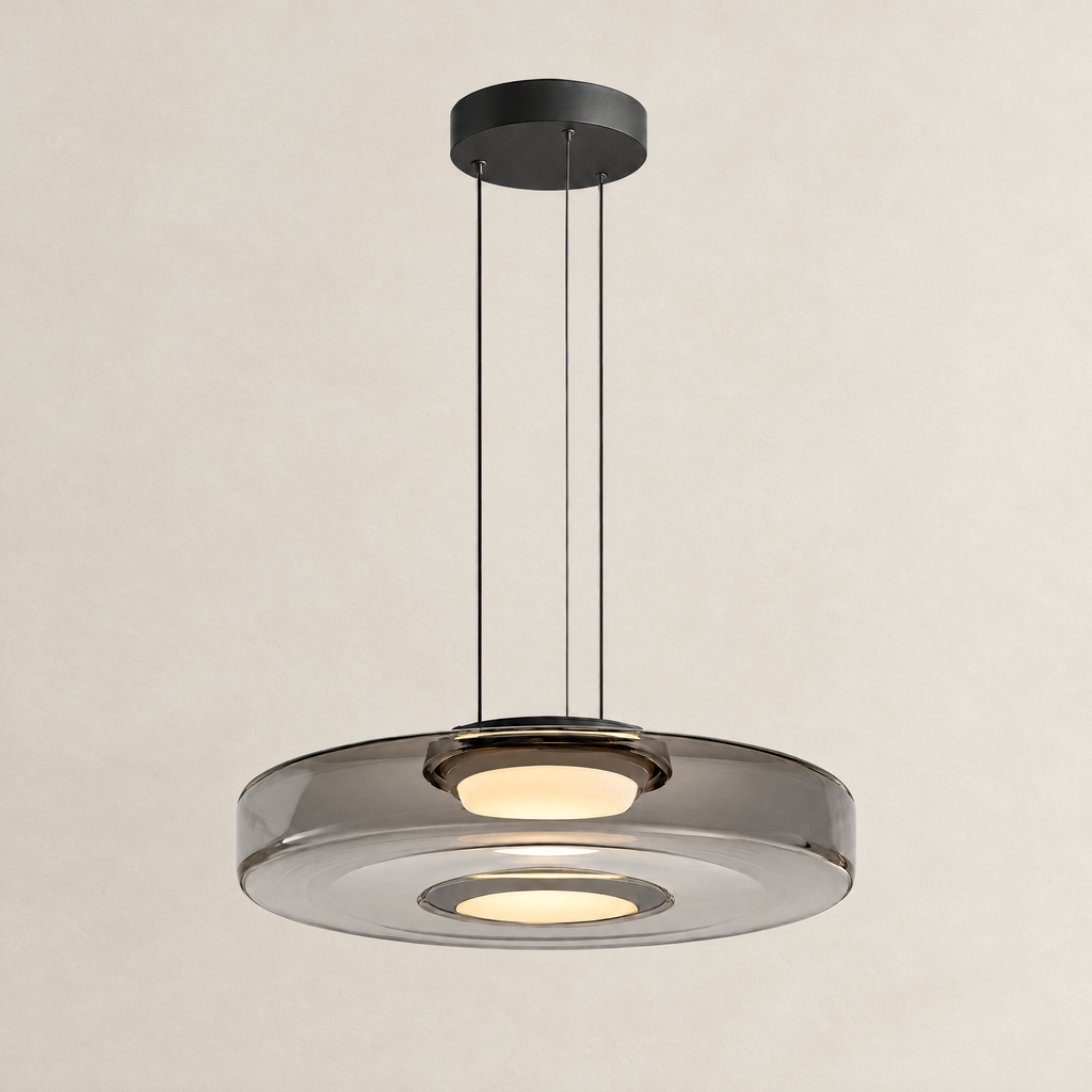 Tinted Glass Pendant Light - Smoke Grey Single Tier on Off-White Background