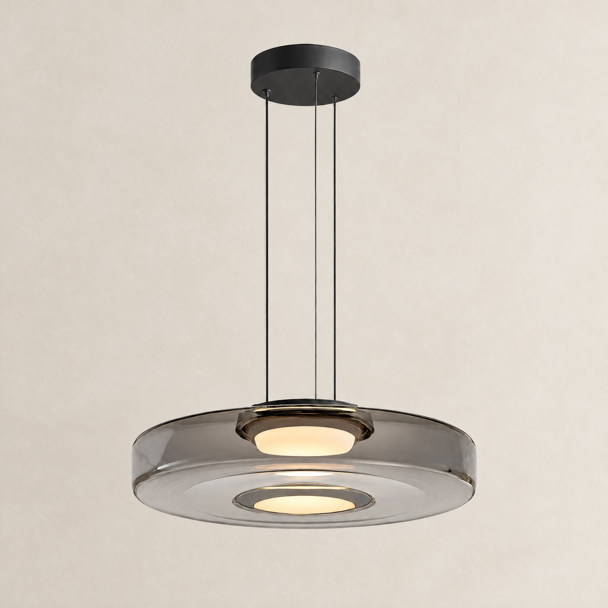 Tinted Glass Pendant Light - Smoke Grey Single Tier on Off-White Background
