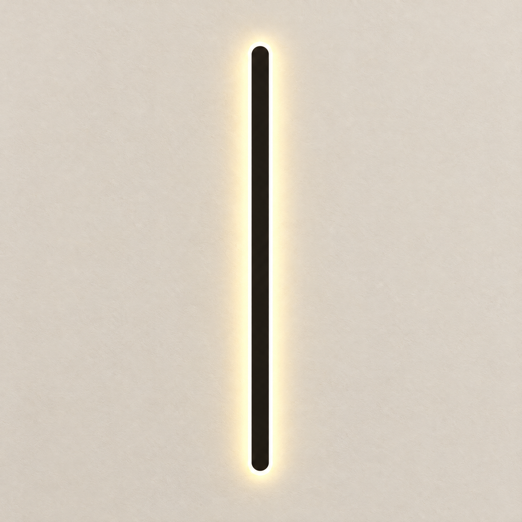 Black Linear Outdoor Wall Light - Lit on Off-White Wall