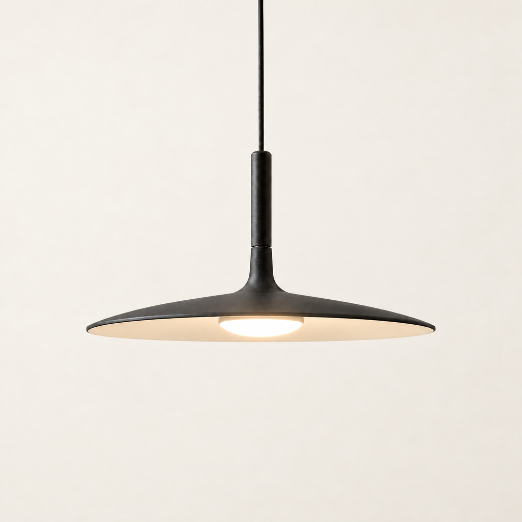 Slim Nordic Pendant Light - Black Shade on Off-White Background