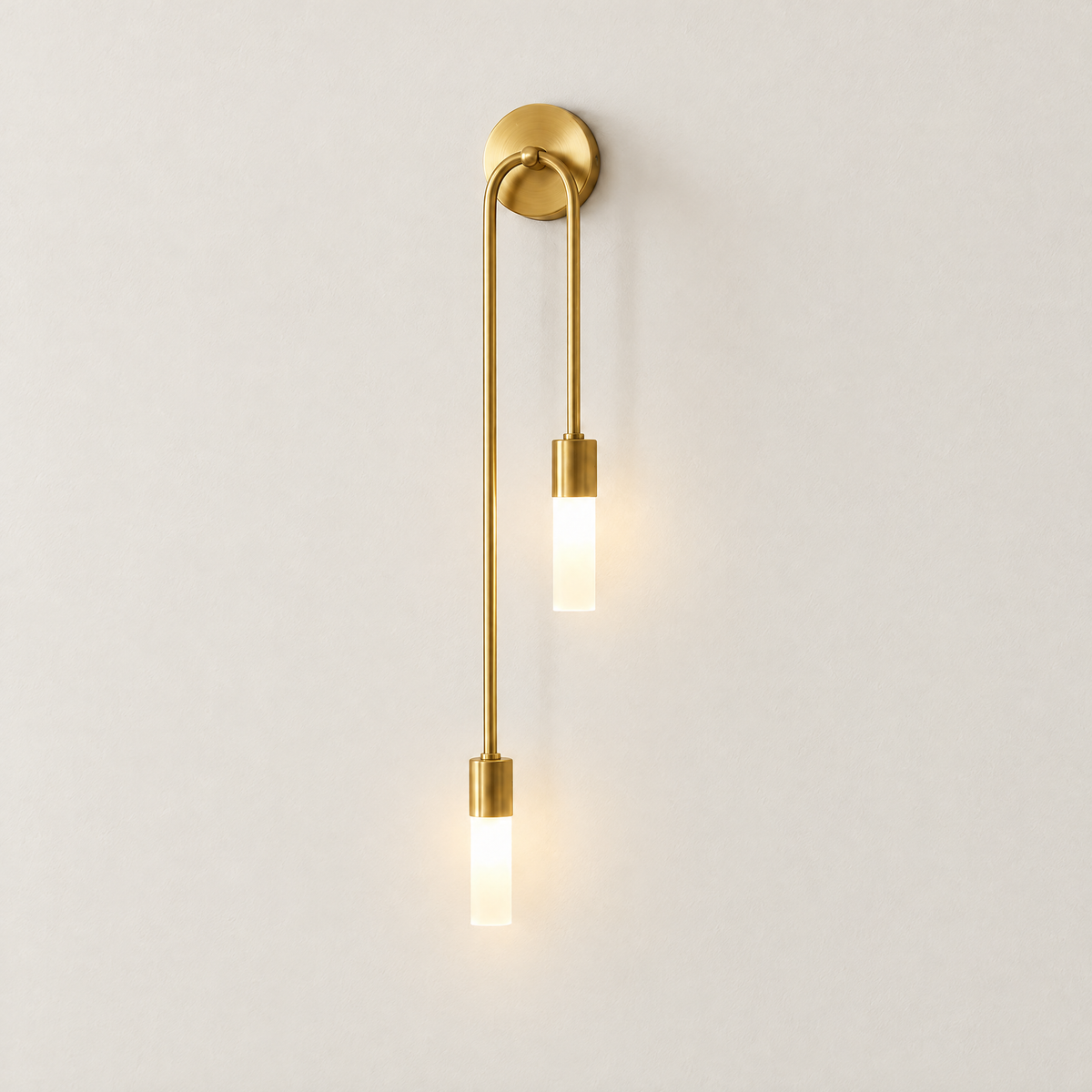 Linear Gold LED Wall Sconce - Lit on Off-White Wall