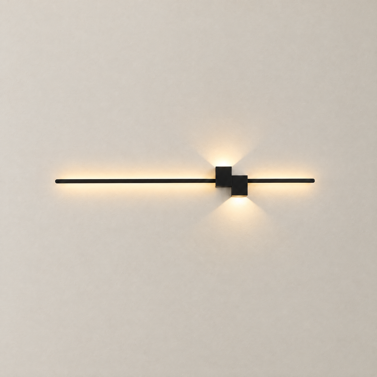 Up & Down LED Wall Light - Black Finish Lit on Off-White Wall