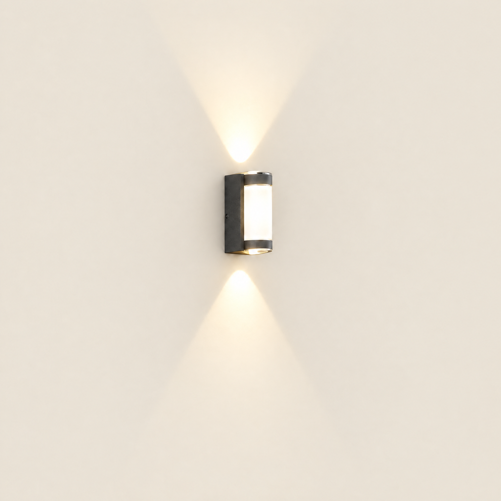 Up and Down Outdoor Wall Light IP65 - Black Cylinder on Off-White Background