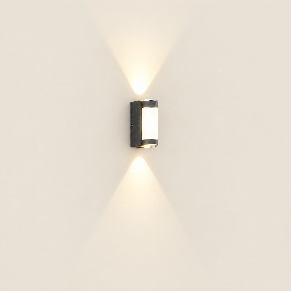 Up and Down Outdoor Wall Light IP65 - Black Cylinder on Off-White Background
