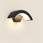 Modern Outdoor LED Wall Light - Curved Black Design on Off-White Background