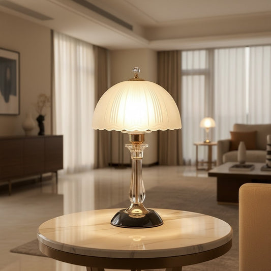 Sculptural Glass Dome & Iron Table Lamp | Minimalist Two-Model