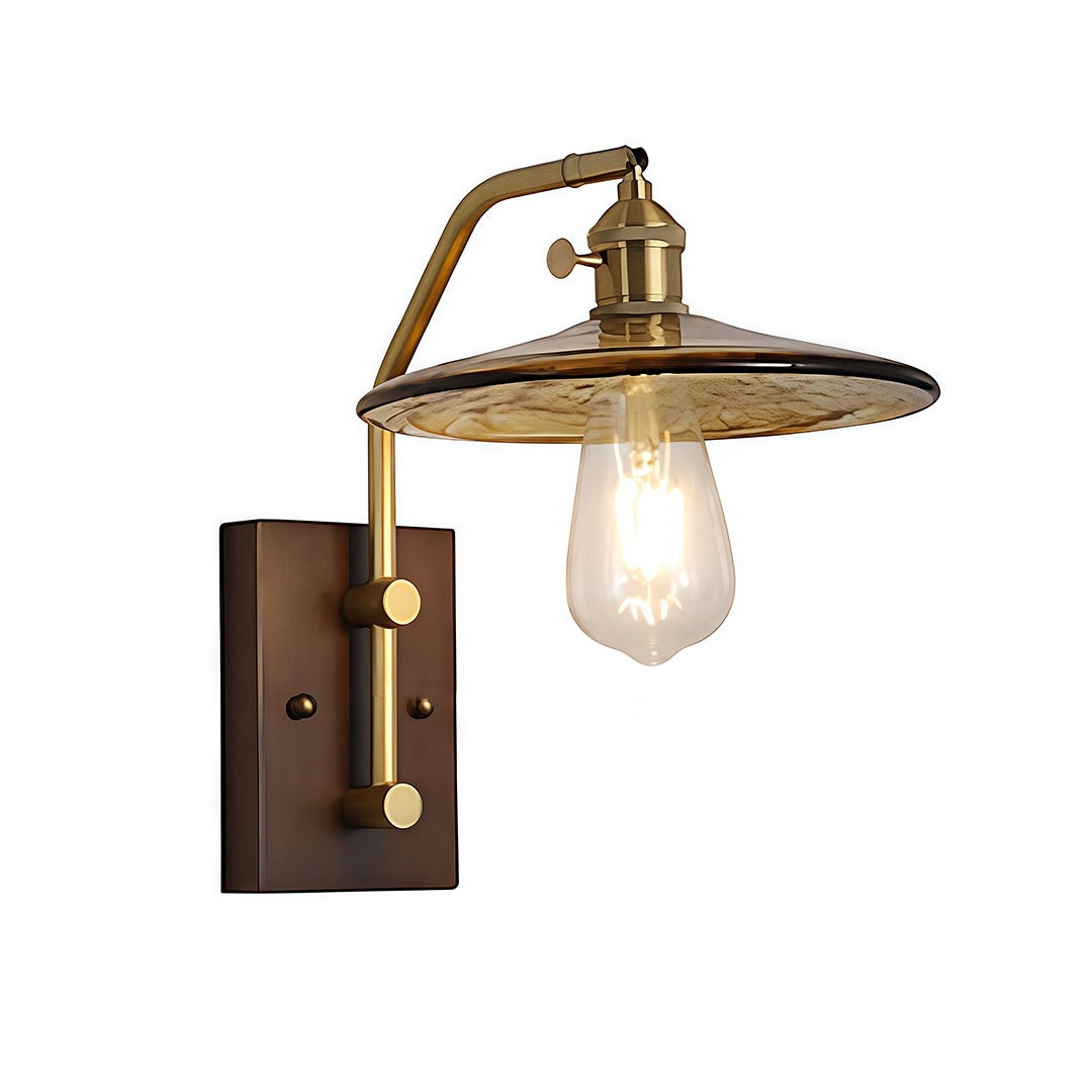 Japanese Retro Rubberwood & Iron Wall Light | E27 Three-Color Glass