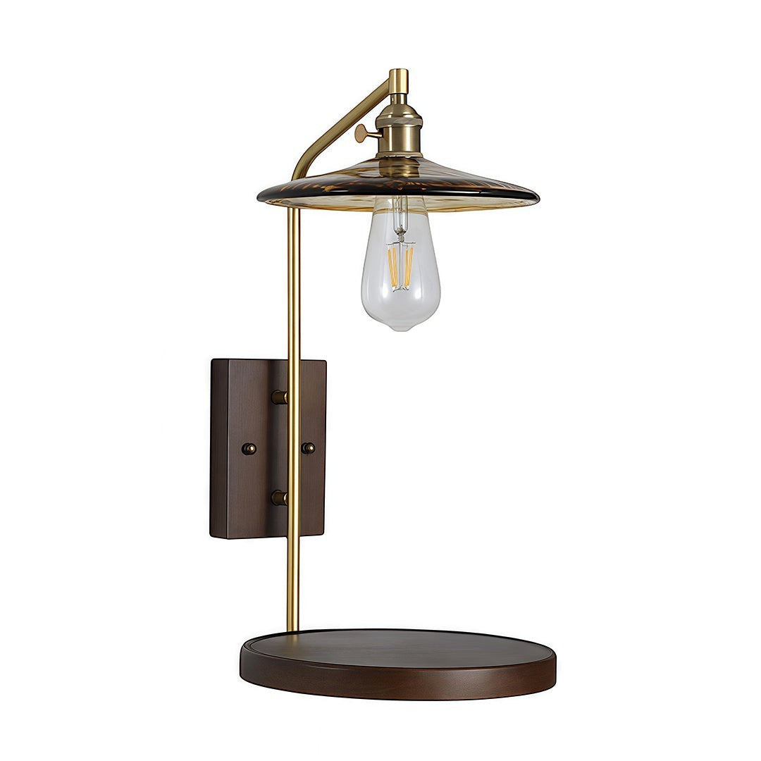 Japanese Retro Rubberwood & Iron Wall Light | E27 Three-Color Glass