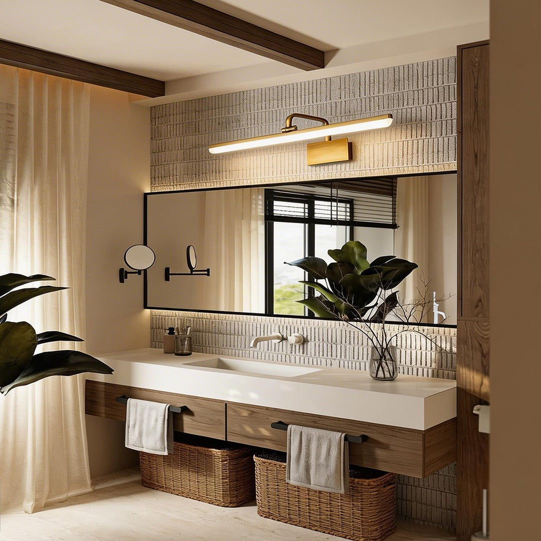 Brass Curved Arm Vanity Light Bar | Modern Bathroom Mirror Light