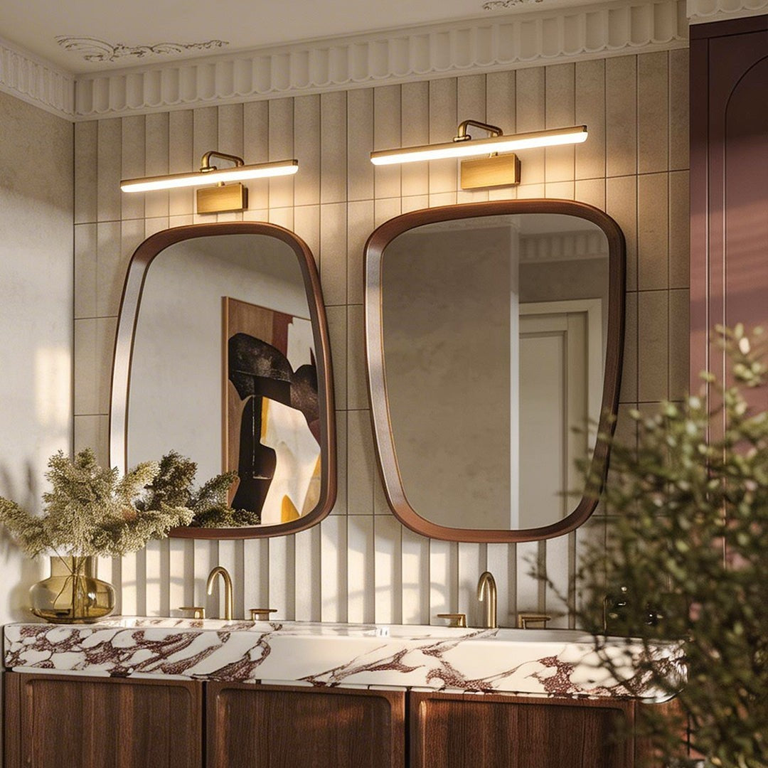 Brass Curved Arm Vanity Light Bar | Modern Bathroom Mirror Light