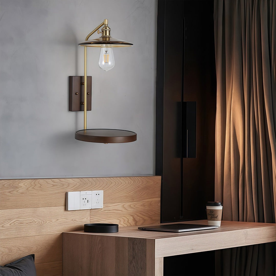 Japanese Retro Rubberwood & Iron Wall Light | E27 Three-Color Glass