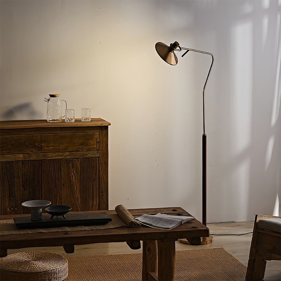 Adjustable Industrial Tall Mid-Century Lamp | Vintage Gold Floor Lamp