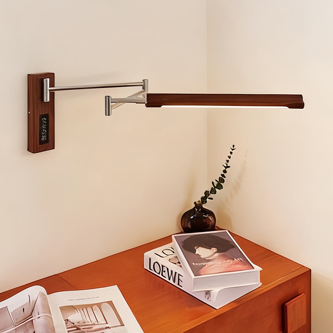 Mid-Century Iron Walnut Swing Arm Wall Sconce | Eye-Protecting LED