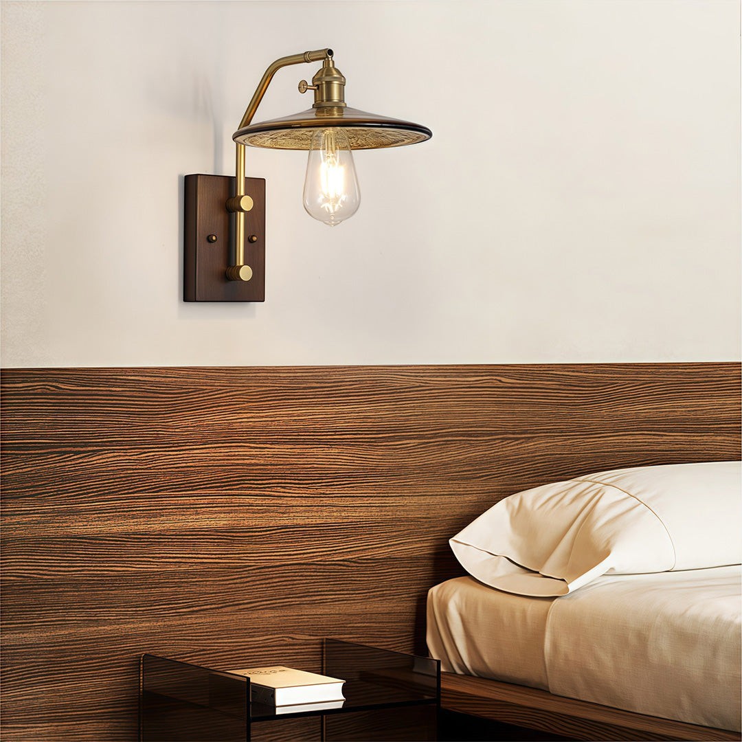 Japanese Retro Rubberwood & Iron Wall Light | E27 Three-Color Glass