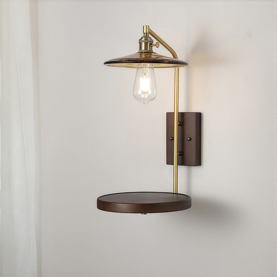 Japanese Retro Rubberwood & Iron Wall Light | E27 Three-Color Glass