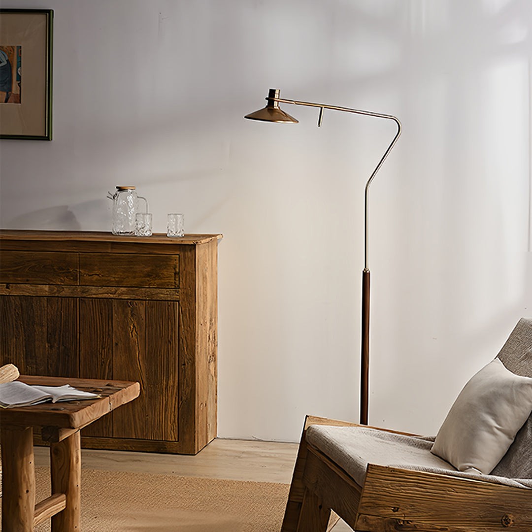 Adjustable Industrial Tall Mid-Century Lamp | Vintage Gold Floor Lamp