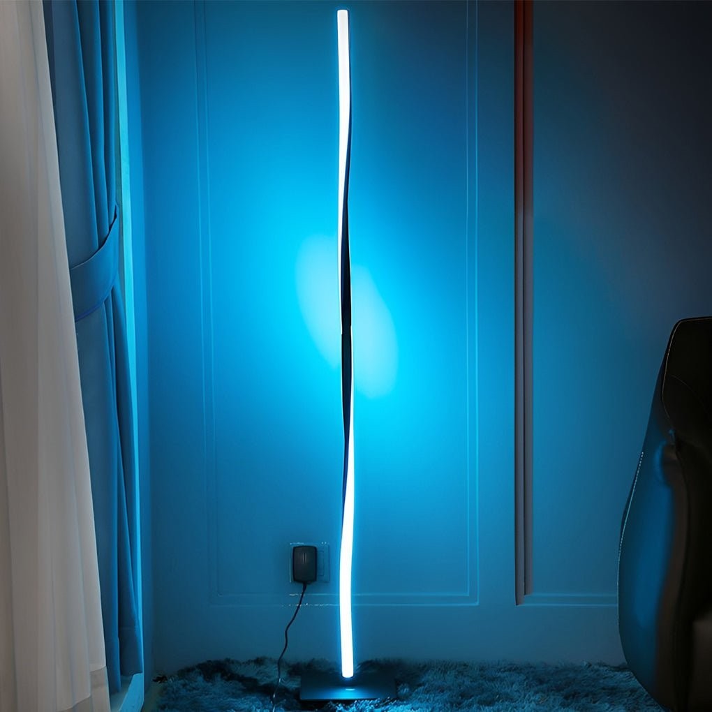 49-Inch Twisted Aluminum Flat-Column LED Floor Lamp | Sleek Black