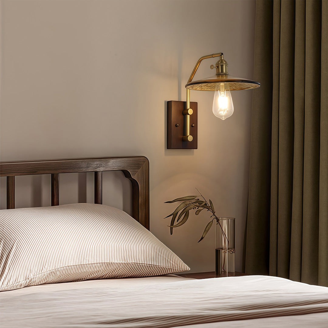 Japanese Retro Rubberwood & Iron Wall Light | E27 Three-Color Glass