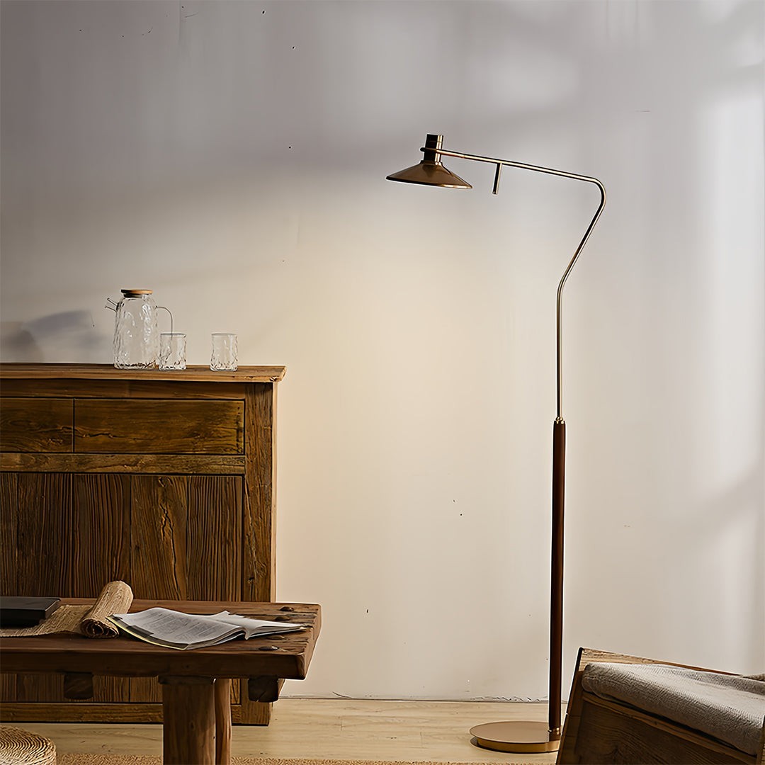Adjustable Industrial Tall Mid-Century Lamp | Vintage Gold Floor Lamp